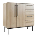 **Technische titel in het Nederlands: Modern houten dressoir met metalen poten en lades**