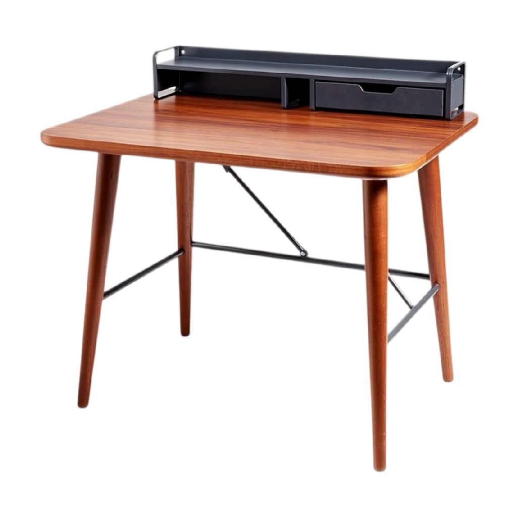 **Moderne bureau met houten blad en metalen ondersteuning**